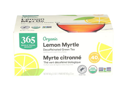 Image: 365 Organic Lemon Myrtle Decaffeinated Green Tea Bags (40 Count) Image: 365 Organic Lemon Myrtle Decaffeinated Green Tea Bags (40 Count)