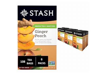 Image: Stash Tea Ginger Peach Green Tea & Matcha Tea Bags (18 x 6 Pack)