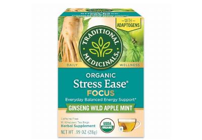 Image: Traditional Medicinals Organic Stress Ease Focus Ginseng Wild Apple Mint Herbal Tea Bags (16 Count)