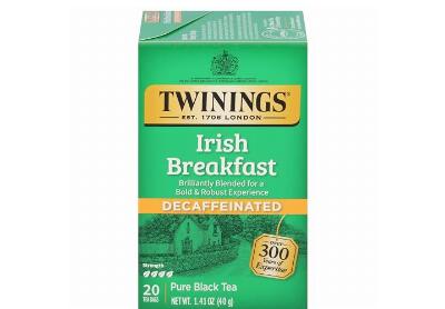 Image: Twinings Irish Breakfast Decaffeinated Black Tea Bags (20 Count) Image: Twinings Irish Breakfast Decaffeinated Black Tea Bags (20 Count)