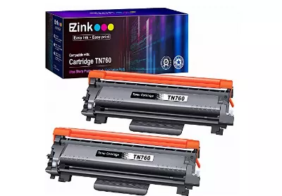 Image: E-Z Ink TN760 Replacement Black Toner Cartridges For Brother Printer 2-Pack