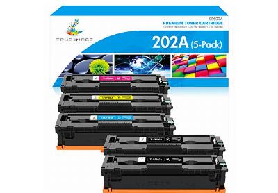 Image: True Image 202A Replacement 4-Color Toner Cartridge Set For HP Printer 5-pack