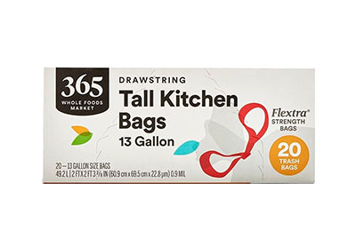 Image: 365 Flextra Strength 13 Gallon Fresh Scent Drawstring Tall Kitchen White Trash Bags (20 Count)
