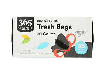 Image: 365 Flextra Strength 30 Gallon Fresh Scent Drawstring Black Trash Bags (35 Count)
