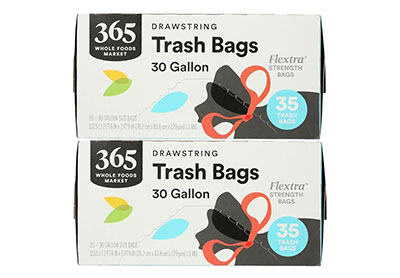 Image: 365 Flextra Strength 30 Gallon Fresh Scent Drawstring Black Trash Bags (35 x 2 Pack)