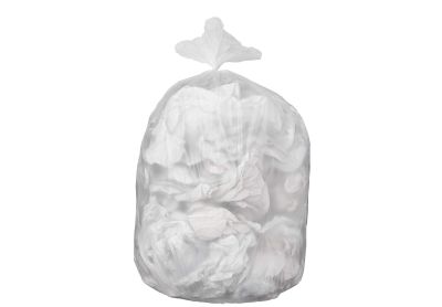 Image: Amazon Basics 55 Gallon 1.2 Mil Scent Free Heavy Duty Clear Trash Bags (50 Count)