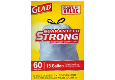 Image: Glad 13 Gallon Scent Free Tall Kitchen Drawstring White Trash Bags (60 Count)