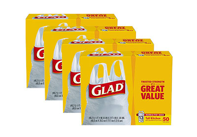 Image: Glad 13 Gallon Scent Free Tall Kitchen Handle-Tie White Trash Bags (50 x 4 Pack)