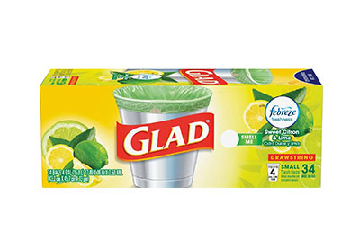 Image: Glad 4 Gallon Sweet Citron & Lime Scent Drawstring Green Trash Bags (34 Count)