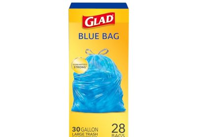 Image: Glad Blue Bag Guaranteed Strong 30 Gallon Scent Free Drawstring Large Blue Trash Bags (28 Count)