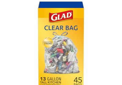 Image: Glad Clear Bag 13 Gallon Scent Free Tall Kitchen Drawstring Clear Trash Bags (45 Count)