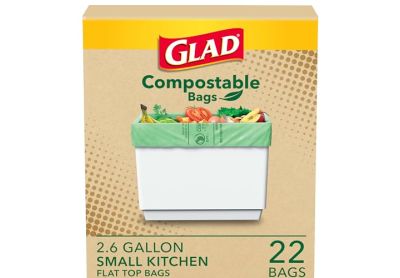 Image: Glad Compostable 2.6 Gallon Scent Free Flat-Top Green Trash Bags (22 Count)