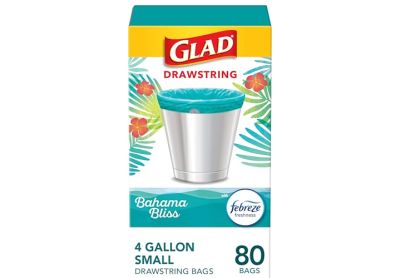 Image: Glad Drawstring 4 Gallon Bahama Bliss Scent Drawstring Teal Trash Bags (80 Count)