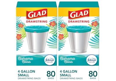 Image: Glad Drawstring 4 Gallon Bahama Bliss Scent Drawstring Teal Trash Bags (80 x 2 Pack)