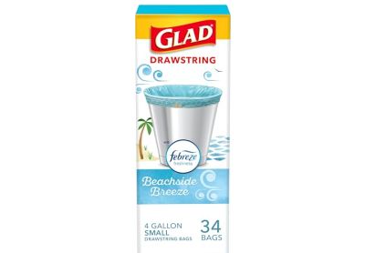 Image: Glad Drawstring 4 Gallon Beachside Breeze Scent Drawstring Blue Trash Bags (34 Count)