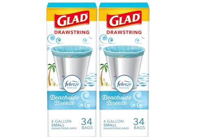 Image: Glad Drawstring 4 Gallon Beachside Breeze Scent Drawstring Blue Trash Bags (34 x 2 Pack)