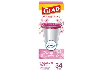Image: Glad Drawstring 4 Gallon Cherry Blossom Scent Drawstring Pink Trash Bags (34 Count)