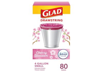 Image: Glad Drawstring 4 Gallon Cherry Blossom Scent Drawstring Pink Trash Bags (80 Count)