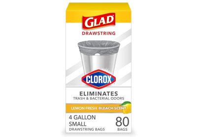 Image: Glad Drawstring 4 Gallon Lemon Fresh Bleach Scent Drawstring Gray Trash Bags (80 Count)