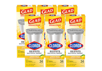 Image: Glad Drawstring 4 Gallon Lemon Fresh Bleach Scent Gray Trash Bags (34 x 6 Pack)