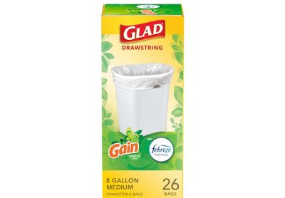 Image: Glad Drawstring 8 Gallon Gain Original Scent Drawstring White Trash Bags (26 Count)