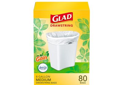 Image: Glad Drawstring 8 Gallon Gain Original Scent Drawstring White Trash Bags (80 Count)