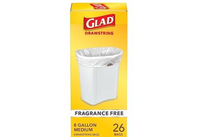 Image: Glad Drawstring 8 Gallon Scent Free Drawstring White Trash Bags (26 Count)
