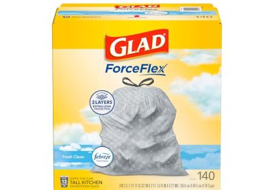 Image: Glad ForceFlex 13 Gallon Febreze Fresh Clean Scent Tall Kitchen Grips-The-Can Drawstring Gray Trash Bags (140 Count)