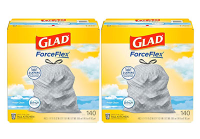 Image: Glad ForceFlex 13 Gallon Febreze Fresh Clean Scent Tall Kitchen Grips-The-Can Drawstring Gray Trash Bags (140 x 2 Pack)