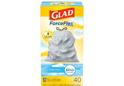 Image: Glad ForceFlex 13 Gallon Fresh Clean Scent Tall Kitchen Grips-The-Can Drawstring Gray Trash Bags (40 Count)