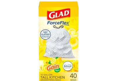 Image: Glad ForceFlex 13 Gallon Gain Lemon Zest Scent Tall Kitchen Drawstring Gray Trash Bags (40 Count)