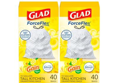 Image: Glad ForceFlex 13 Gallon Gain Lemon Zest Scent Tall Kitchen Drawstring Gray Trash Bags (40 x 2 Pack)