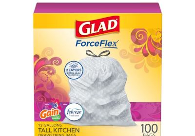 Image: Glad ForceFlex 13 Gallon Gain Moonlight Breeze Scent Tall Kitchen Drawstring Gray Trash Bags (100 Count)