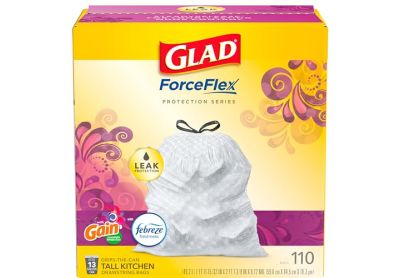 Image: Glad ForceFlex 13 Gallon Gain Moonlight Breeze Scent Tall Kitchen Grips-The-Can Drawstring Gray Trash Bags (110 Count)
