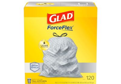 Image: Glad ForceFlex 13 Gallon Scent Free Tall Kitchen Grips-The-Can Drawstring Gray Trash Bags (120 Count)