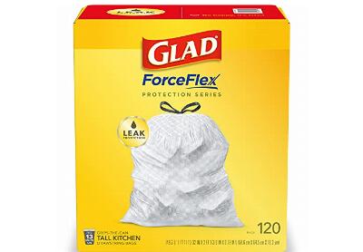 Image: Glad ForceFlex 13 Gallon Unscented Tall Drawstring White Trash Bags 120-count