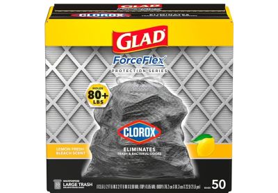 Image: Glad ForceFlex 30 Gallon Lemon Fresh Bleach Scent Drawstring Large Black Trash Bags (50 Count)