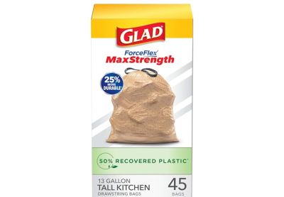 Image: Glad ForceFlex MaxStrength 13 Gallon Scent Free Tall Kitchen Grips-The-Can Drawstring Beige Trash Bags (45 Count)