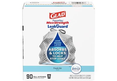 Image: Glad ForceFlex MaxStrength LeakGuard 13 Gallon Fresh Air Scent Tall Kitchen Drawstring Gray Trash Bags (90 Count)