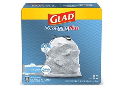 Image: Glad ForceFlex Plus 20 Gallon Fresh Clean Scent X-Large Kitchen Drawstring White-Gray Trash Bags (80 Count)