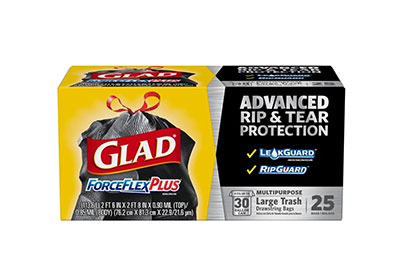 Image: Glad ForceFlex Plus 30 Gallon Scent Free Drawstring Large Black Trash Bags (25 Count)