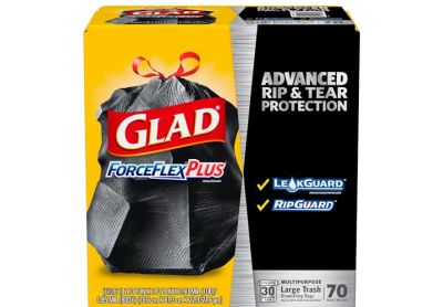 Image: Glad ForceFlex Plus 30 Gallon Scent Free Drawstring Large Black Trash Bags (70 Count)