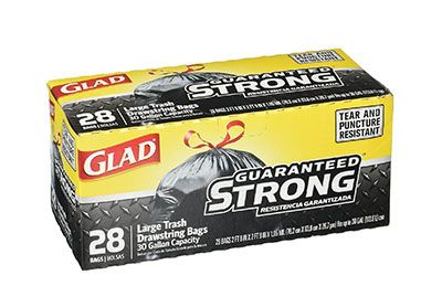 Image: Glad Guaranteed Strong 30 Gallon Scent Free Drawstring Large Black Trash Bags (28 Count)
