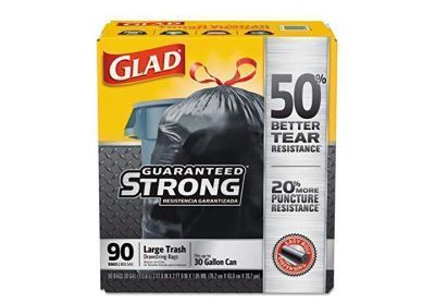 Image: Glad Guaranteed Strong 30 Gallon Scent Free Drawstring Large Black Trash Bags (90 Count)