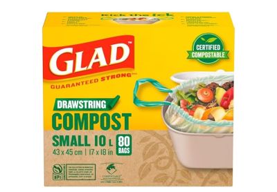 Image: Glad Guaranteed Strong Compostable 10L Scent Free Drawstring White Compost Trash Bags (80 Count)