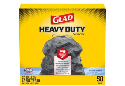 Image: Glad Heavy Duty ForceFlex 30 Gallon Mountain Air Scent Drawstring Large Black Trash Bags (50 Count)