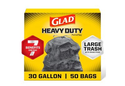 Image: Glad Heavy Duty ForceFlex 30 Gallon Scent Free Drawstring Large Black Trash Bags (50 Count)