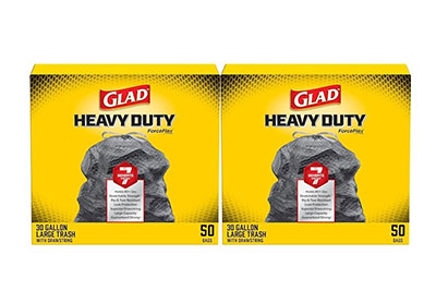 Image: Glad Heavy Duty ForceFlex 30 Gallon Scent Free Drawstring Large Black Trash Bags (50 x 2 Pack)