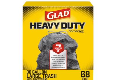 Image: Glad Heavy Duty ForceFlex 30 Gallon Scent Free Drawstring Large Black Trash Bags (68 Count)