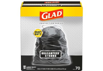 Image: Glad Heavy Duty Guaranteed Strong 30 Gallon Scent Free Drawstring Large Black Trash Bags (70 Count)